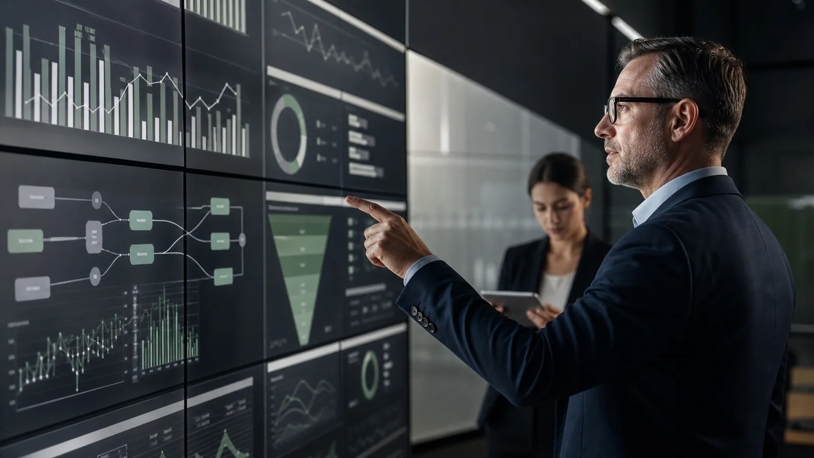 Operations leaders analyzing performance indicators and process bottlenecks