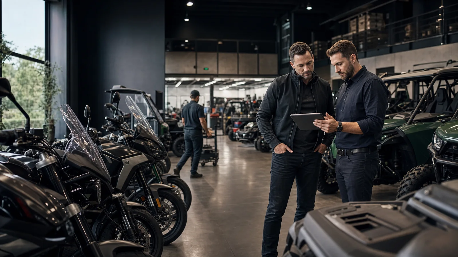 Powersports dealership leaders reviewing inventory and execution